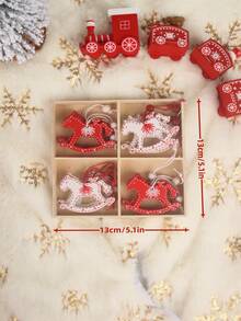 12Pcs/Set Gift Box Christmas Snowflakes Wooden Pendants Xmas Tree Ornaments Painted Red Hanging Decor Christmas,Christmas