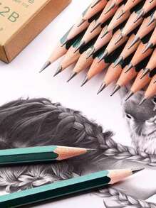 10入組 / 20入組 2B鉛筆，學生繪圖和考試使用，木質桶筆寫字學習文具，練習書寫必備 - 墨綠色 - 查看 6