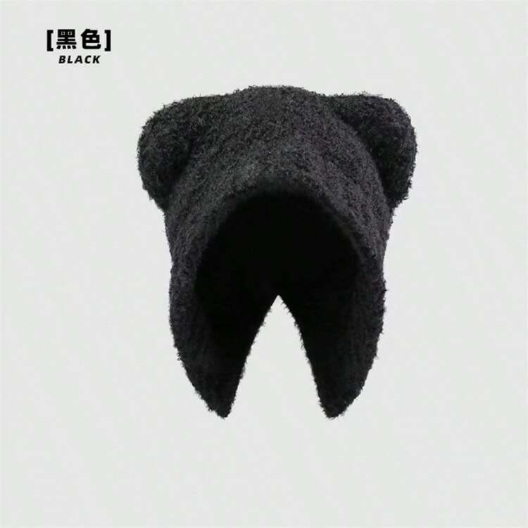 New Teddy Bear Knit Hat For Women, Winter Warm Thermal Lined Earmuff Beanie Cap - A - View 1