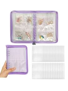 1pc Sparkling PVC Zipper Storage Bag, Cosmetics Storage Box, Convenient Zipper Style Dust-Proof Oxidation-Resistant Earrings Necklaces Bracelets Jewelry Storage Album With 25pcs (100 Card Slots) PVC Bags, A5 Zipper Sparkling 3-Inch Loose Leaf Photo Album, A5 Zipper Loose Leaf Organizer Diary Notebook, DIY 25 Filler Sets,Back To School,School Supplies