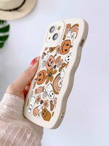 新奇万圣节 1 件南瓜和彩虹花朵图案波浪防震全身手机壳适用于 iPhone 15/14/13/12/11 - 彩色 - 查看 3