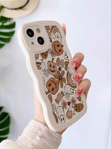 新奇万圣节 1 件南瓜和彩虹花朵图案波浪防震全身手机壳适用于 iPhone 15/14/13/12/11 - 彩色 - 查看 2