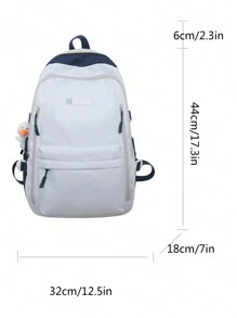 1 件蓝白尼龙休闲学院风大容量可折叠防水多口袋拉链背包（无配件），适合青少年、初中/高中、大学生、日常、通勤、购物、旅行、返校和毕业礼物 - 藍白色 - 查看 2