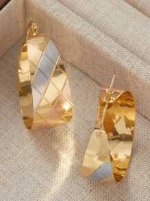 1pair Classical 3 Color Rounds Hoop Earring Gold Gold Stud Earrings Fashion Jewelry Lover Earrings Party Jewelry Birthday Gift - Hoa tai - Xem 2