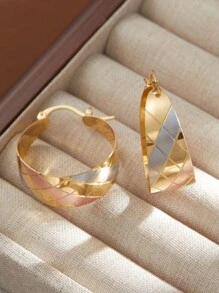 1pair Classical 3 Color Rounds Hoop Earring Gold Gold Stud Earrings Fashion Jewelry Lover Earrings Party Jewelry Birthday Gift - Hoa tai - Xem 4