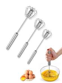 1 st äggvisp i rostfritt stål, äggvisp, handskjutbar roterande vispmixer, halvautomatisk visp i rostfritt stål, mångsidig mjölkskummare, handpressad mixerrörare för blandning, vispning, vispning, omrörning, perfekt för att vispa ägg och grädde, röra smör och chokladpulver , Lätt att göra kakor, bröd, snacks och desserter, samt att blanda små satser av såser och dressingar, multifunktionellt köksredskap, present till familjen, mamma eller bakentusiaster - Silver - Visa 2