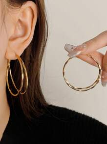 topshiny 1 Cặp Bông tai vòng tròn lớn bằng vàng hai lớp tối giản phóng đại dành cho nữ, Bông tai tròn chất lượng cao cấp thời trang - Quà tặng cho bé gái - Kiểu vòng tròn - Xem 2
