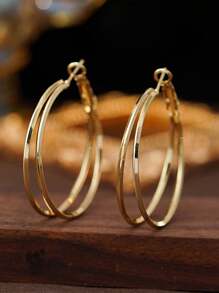 topshiny 1 Cặp Bông tai vòng tròn lớn bằng vàng hai lớp tối giản phóng đại dành cho nữ, Bông tai tròn chất lượng cao cấp thời trang - Quà tặng cho bé gái - Kiểu vòng tròn - Xem 3