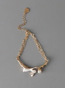 1pc Women's White Rabbit, Faux Pearl & Flower Decor Bracelet With College Style Leaf, Fresh And Cute Animal Accessory - Bunny Bracelet - View 10