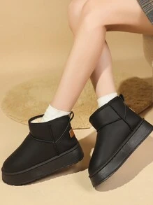 Botas de neve femininas de inverno com forro térmico, quentes e casuais para atividades ao ar livre. - Preto - Ver 3