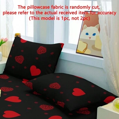 1 件简约现代心形几何爱心黑色图案水洗枕套、卧室拉链开合柔软枕套、床上用品
