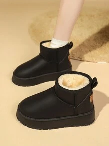 Botas de neve femininas de inverno com forro térmico, quentes e casuais para atividades ao ar livre. - Preto - Ver 2