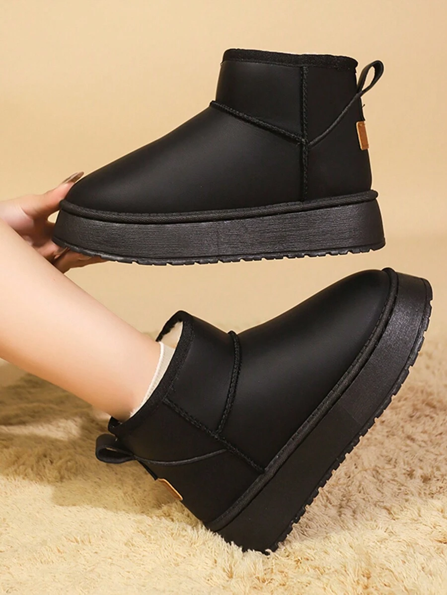 Botas de neve femininas de inverno com forro térmico, quentes e casuais para atividades ao ar livre. - Preto - Ver 1