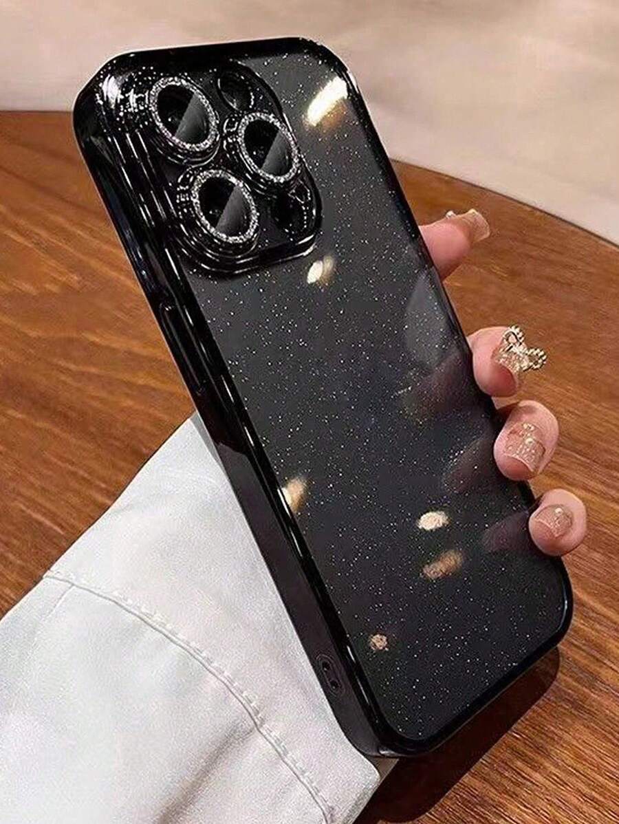 Black Glitter Rhinestone 1pc Electroplated Full Coverage Protective Phone Case Compatible With IPhone 17 Pro Max, 17 Air, 16 Pro Max, 15 Pro Max, 14 Pro Max, 13 Pro, 12, 11 Birthday Anniversary Gift Case Party - Black - View 1