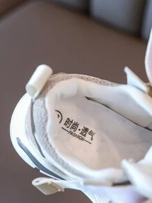 1pair Kids Mesh Breathable Hook & Loop Fastener Fashionable Casual Sports Shoes, Lightweight Soft Sole Anti-Slip Suitable For Spring & Autumn - Beige - View 8