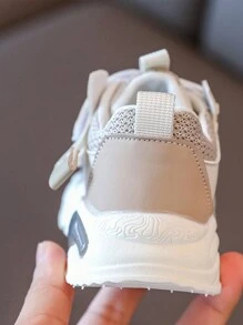 1pair Kids Mesh Breathable Hook & Loop Fastener Fashionable Casual Sports Shoes, Lightweight Soft Sole Anti-Slip Suitable For Spring & Autumn - Beige - View 9
