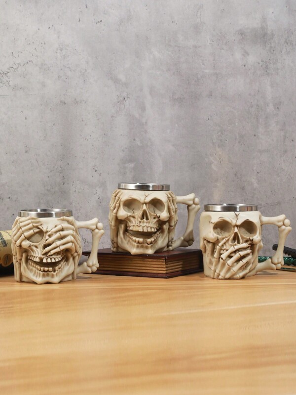 Taza con forma de cráneo de acero inoxidable, taza con diseño de cráneo para Halloween, decoración del hogar única, recuerdo de boda y fiesta, y accesorio de fotografía para fiesta de Halloween