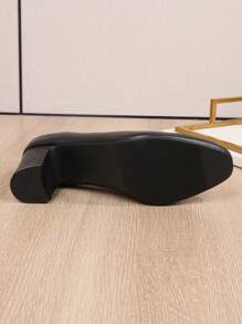 专业面试高跟鞋、正式礼仪鞋、粗跟中跟高跟鞋、时尚百搭低帮鞋、空姐工作鞋、女士黑色皮鞋、透气软底、长时间工作舒适 - 黑色 - 查看 9