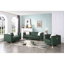 Russell Tufted Upholstery Sofa Finished In Velvet Fabric In Green - 大型組合沙發 - 查看 8