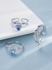 3pcs/Set Fashion Y2K Bow, Heart & Rhinestone Ring Set For Women, Daily, Party, Christmas Gift