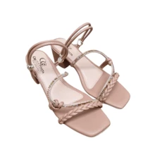 Women's Women's Social Sandal With Medium Low Heel Comfortable Buckle Nude Gloss Ref.034 - Màu be - Xem 3