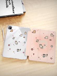 1 件可爱粉红猫心双面绘画亚克力透明水晶保护壳支持睡眠/唤醒兼容 iPad/华为 - 彩色 - 查看 5