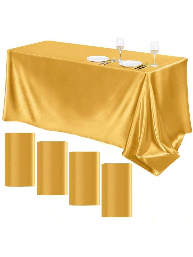 TURSTIN 4 confezioni di tovaglia in raso nero 300 x 125 cm, tovaglia rettangolare in seta brillante in tessuto liscio per matrimoni, banchetti, feste, eventi