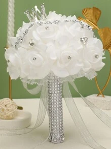 珍珠爱婚礼花束，适合新娘或伴娘，水晶玫瑰，新娘伴娘婚礼手捧花 - 彩色 - 查看 16