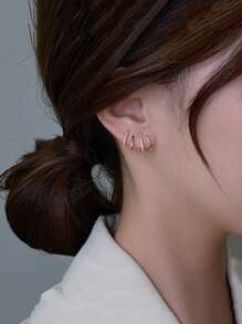 1pair Rhinestone Decorated Claw Shaped Stud Earrings Party Valentine's Day Accessories - Gold - View 4