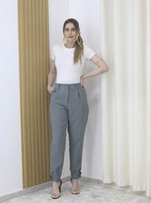 Refreshing Plain Tailor Women's Pants With Button - Maxma 6631 - Xám - Xem 1