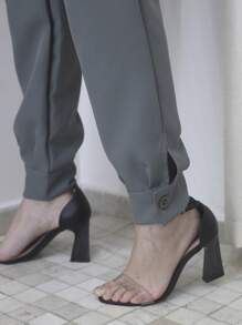 Refreshing Plain Tailor Women's Pants With Button - Maxma 6631 - Xám - Xem 3