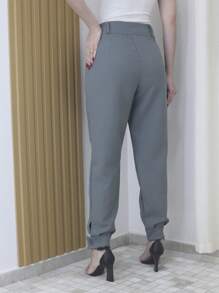 Refreshing Plain Tailor Women's Pants With Button - Maxma 6631 - Xám - Xem 4