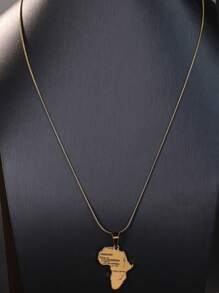 1 件时尚中性不锈钢非洲地图项链 50 厘米，时尚街头嘻哈珠宝配饰，送给男朋友的绝佳礼物 - 金黃色 - 查看 4