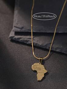1 件时尚中性不锈钢非洲地图项链 50 厘米，时尚街头嘻哈珠宝配饰，送给男朋友的绝佳礼物 - 金黃色 - 查看 5