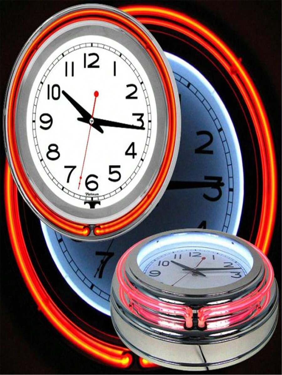 Unbeatablesale 14 Inch Double Ring Neon Clock Red Orange Outer White ...