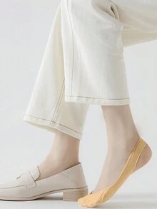 4 pares de calcetines de media boca con forro de malla transpirable para deportes al aire libre, agarre antideslizante en el talón, ideal para yoga y deportes, para mujer - Beis - Ver 3