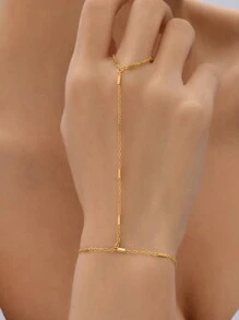 1 件时尚简约百搭纹理链式手指手链，适合女性日常佩戴 - 小方塊連指手鍊 - 查看 3