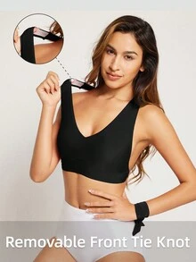 baleaf Áo ngực bơi nâng ngực cho nữ, áo bikini hở lưng, áo bơi đan chéo phía trước, áo tắm tích hợp áo ngực màu đen - màu đen - Xem 4
