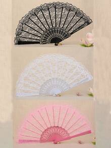 1 件时尚简约女士个性化蕾丝花边折扇舞蹈拍摄道具小巧便携，非常适合万圣节送礼 - 彩色 - 查看 4