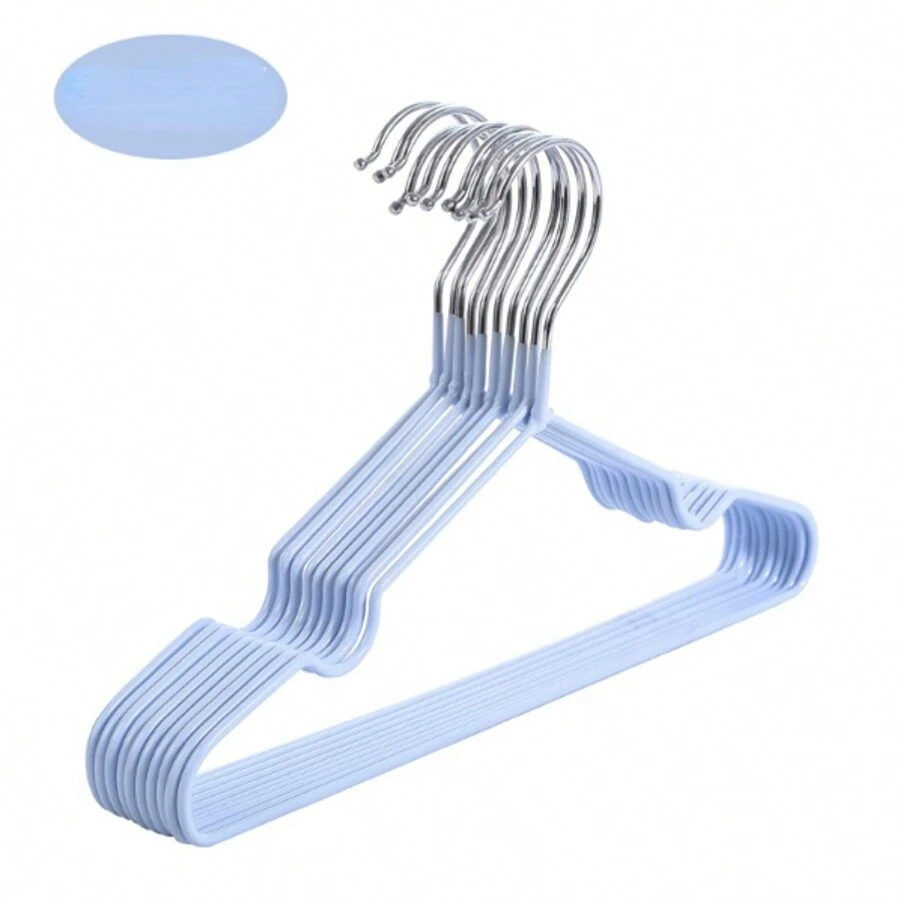 Set De 10 Ganchos Para Ropa, Metal Y Pvc - Azul - Ver 1