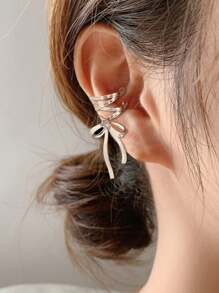 Kẹp tai Ribbon Aesthetics dành cho nữ, Kẹp tai thiết kế nơ cổ điển/sang trọng/thẩm mỹ/tinh tế, Khuyên tai tối giản thời trang, thời trang và dễ thương, không xỏ khuyên, Kẹp tai nơ ruy băng, Phụ kiện tai cho nữ - Nhiều màu - Xem 2