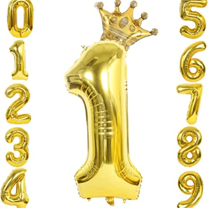 32 Inch Gold Number Balloon & Mini Crown Balloon For Birthday Party Decorations, Birthday Party Decorations, Wedding Anniversary Balloons Decorations Supplies,