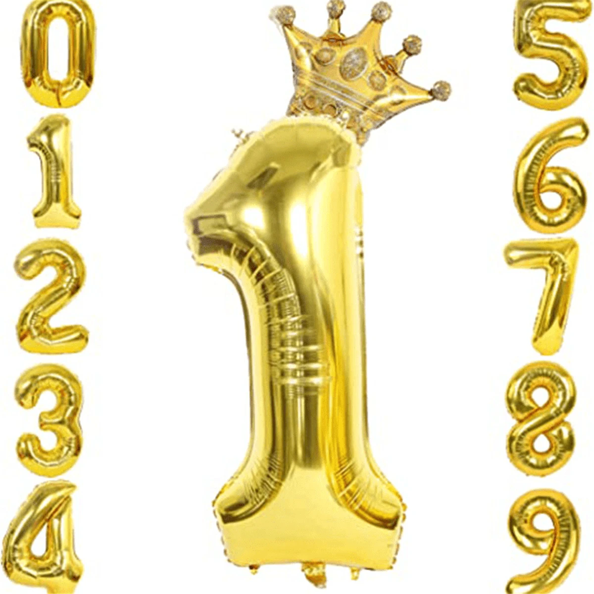 32 英寸金色数字气球和迷你皇冠气球,适用于生日派对装饰、生日派对装饰、结婚周年纪念气球装饰用品, - 金色 - 查看 1