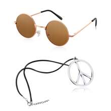 Hippie Dressing Accessory Set Hippie Glasses And Peace Sign Necklace Prom Halloween - Brown - View 13