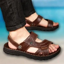 Leren sandalen voor heren met open neus, dual-wear modieuze casual strandschoenen met dikke antislipzool, comfortabel - Bruin - Bekijken 6