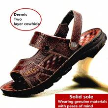 Leren sandalen voor heren met open neus, dual-wear modieuze casual strandschoenen met dikke antislipzool, comfortabel - Bruin - Bekijken 2