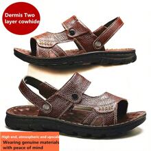 Leren sandalen voor heren met open neus, dual-wear modieuze casual strandschoenen met dikke antislipzool, comfortabel - Bruin - Bekijken 3