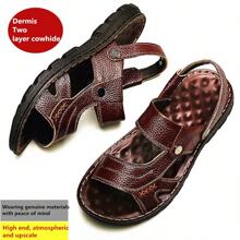 Leren sandalen voor heren met open neus, dual-wear modieuze casual strandschoenen met dikke antislipzool, comfortabel - Bruin - Bekijken 4