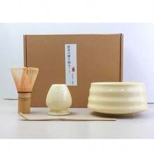 4 件套日式抹茶茶具套装带工具架，包括碗、搅拌器、勺子，是仪式的绝佳礼物，传统日式装饰，抹茶套装回到学校