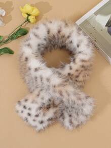 1 套时尚经典豹纹蓬松柔软蓬松户外保暖休闲便帽和围巾 - A - 查看 11